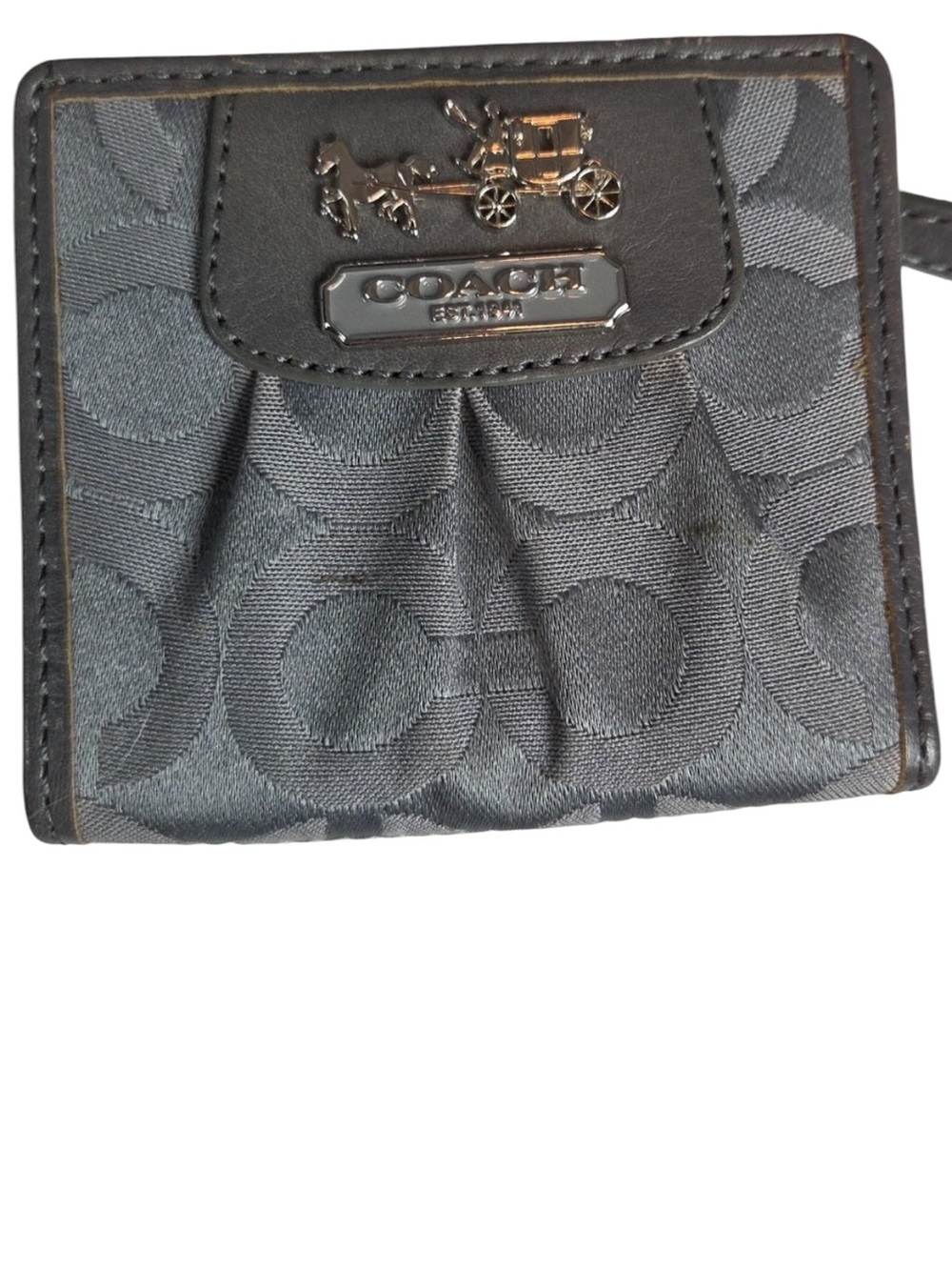 Coach Vintage Grey Signature Pleated Small Wallet Pink Leather Interior